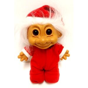 Christmas Troll Doll Baby Vintage Russ 9" Tall Santa Suit